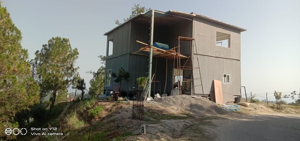 Two-storey prefabricated structure under construction