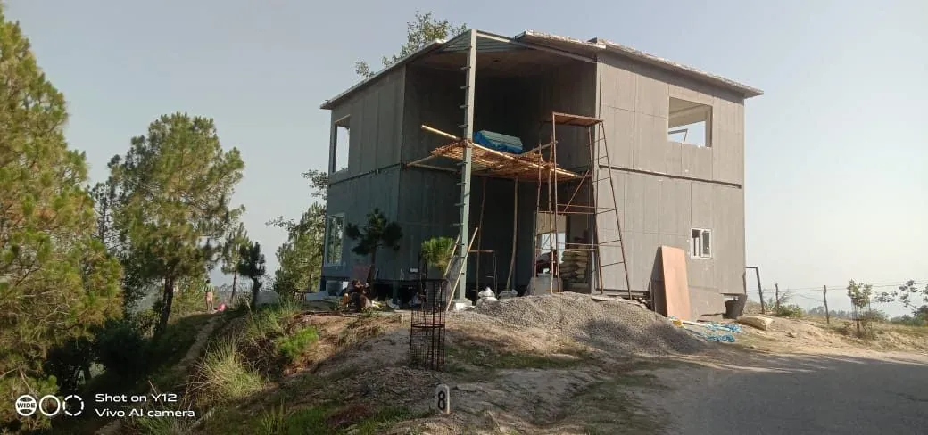 Two-storey prefabricated structure under construction